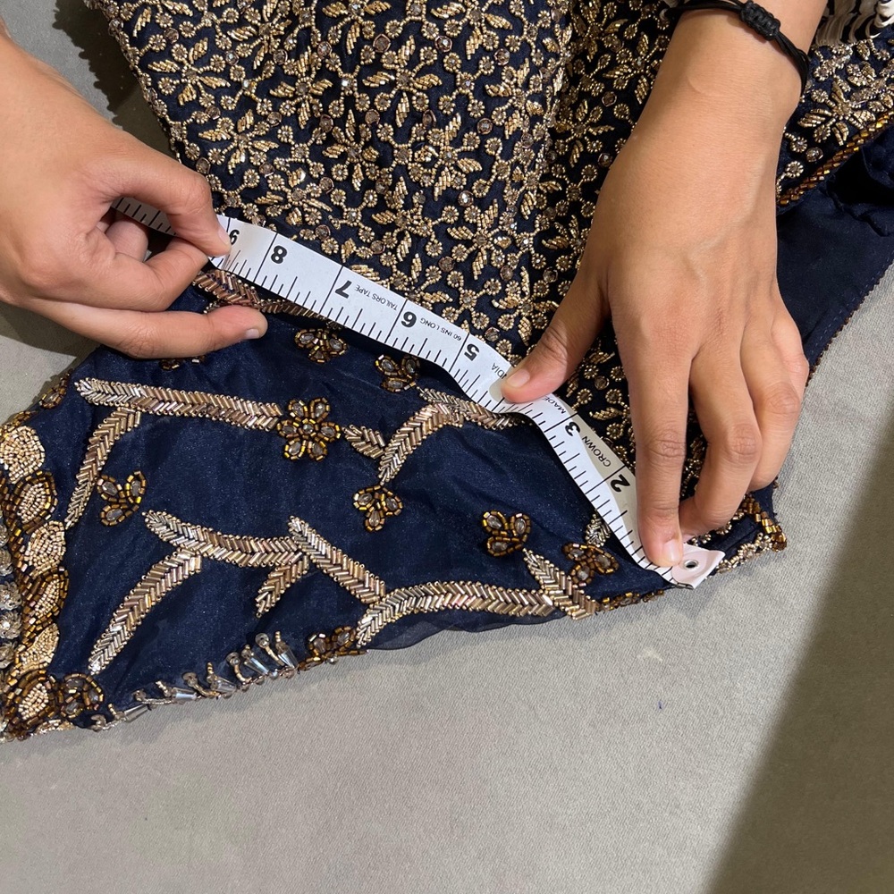 Salwar Kameez Navy Blue and Gold Embroidered Dress- bridal - Picture 8 of 14